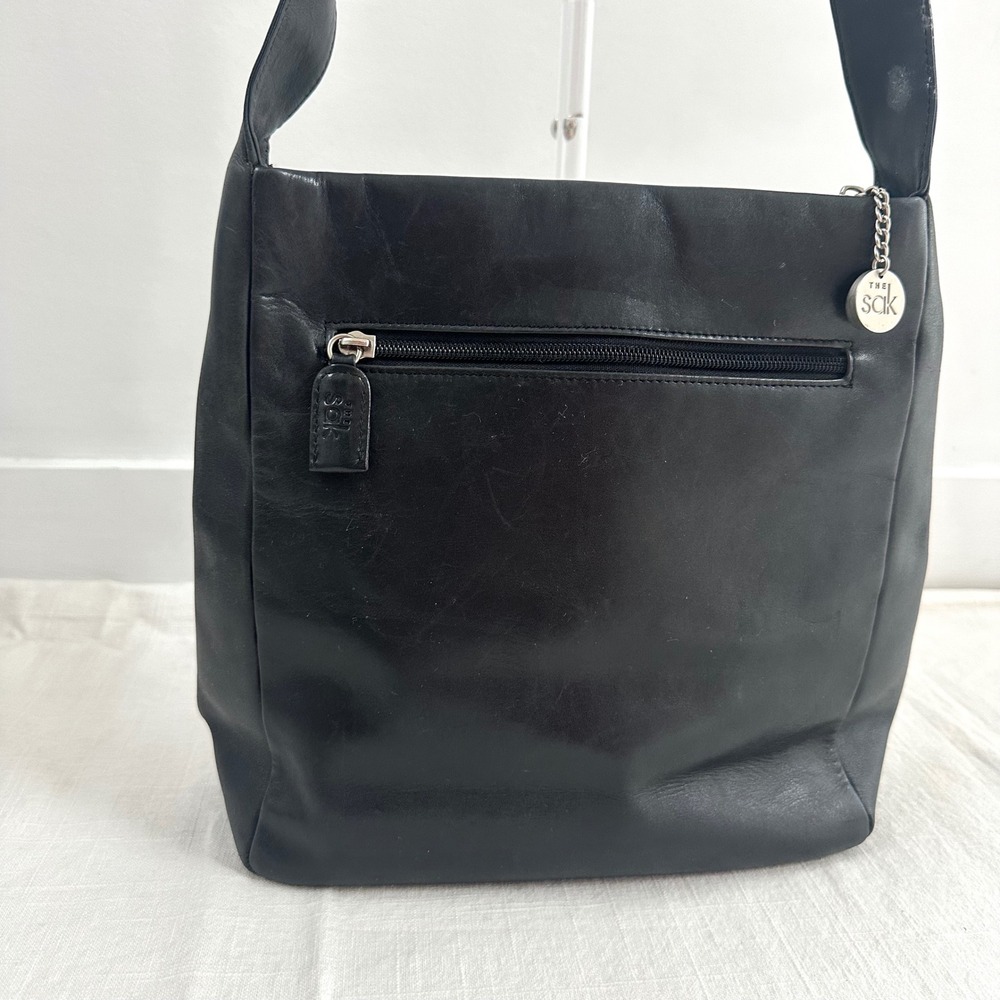 Vintage The Sak Leather Bag Early 1990s  Black  Soft Pebbled Leather Hamdbag 90s - Picture 9 of 15